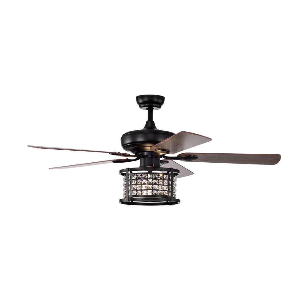 52-inch black crystal ceiling fan with remote, 3-speed settings, and reversible blades for year-round comfort and.