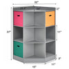 Gray 3-tier kids storage shelf corner cabinet with 3 colorful baskets, ideal for organizing toys and books in small.