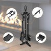 5-piece rustic wrought iron fireplace tools set with fire clamp, hook, brush, and shovel for organized fireside use.