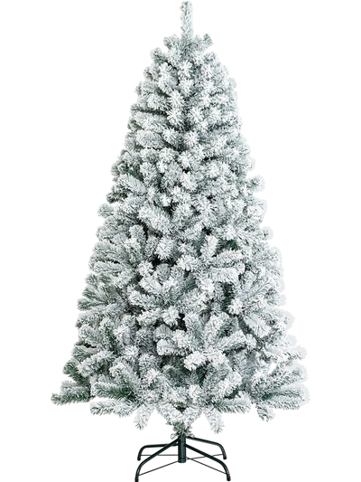 Costway Artificial Snow Flocked Hinged Christmas Tree w/ Metal Stand 24167935 New