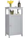 Gray bathroom wooden floor cabinet with multifunction storage rack, featuring adjustable shelves and sturdy MDF.