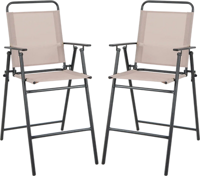 Costway Set of 2 Patio Folding Bar-Height Chairs w/ Armrests Quick-Drying Seat 86974513 New