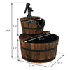 Dimensions of the 2-Tiers Outdoor Wooden Barrel Waterfall Fountain with Pump, showcasing its height and width for easy.