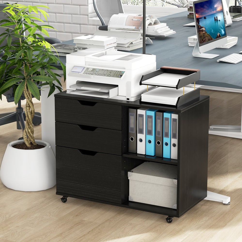 3-Drawer File Cabinet with Adjustable Shelf and Wheels for Letter-Black - Gallery View 1 of 10