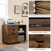 3-drawer file cabinet in rustic brown with adjustable shelf, wheels, and cut-out handles for versatile home office.