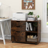 3-drawer file cabinet in rustic brown with adjustable shelf and wheels, ideal for organizing office supplies.