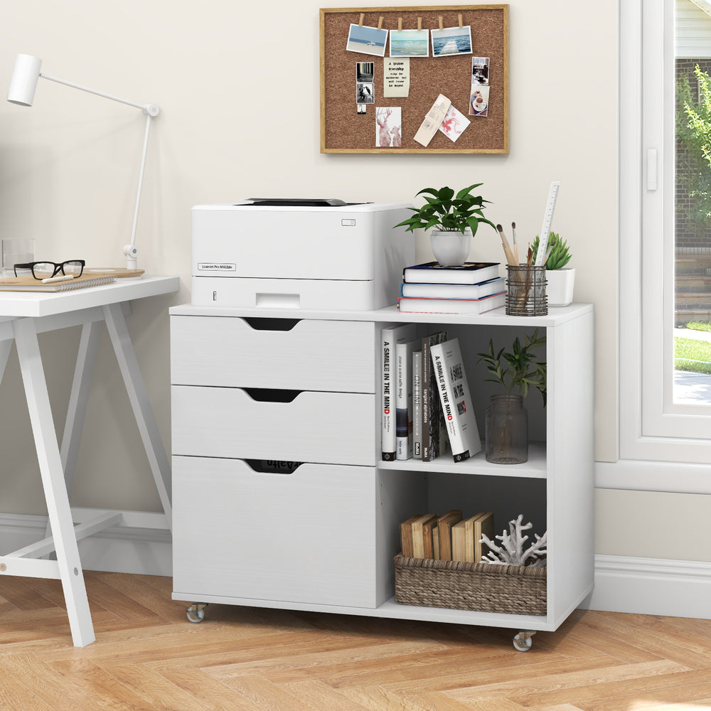 3-Drawer File Cabinet with Adjustable Shelf and Wheels for Letter-White - Gallery View 1 of 10