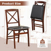 Folding dining chair set with brown rubber wood, soft foam cushion, and 400 lbs capacity, ideal for space-saving.