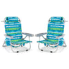 Set of 2 foldable beach chairs with adjustable backrests, storage pockets, and vibrant green striped fabric for outdoor.
