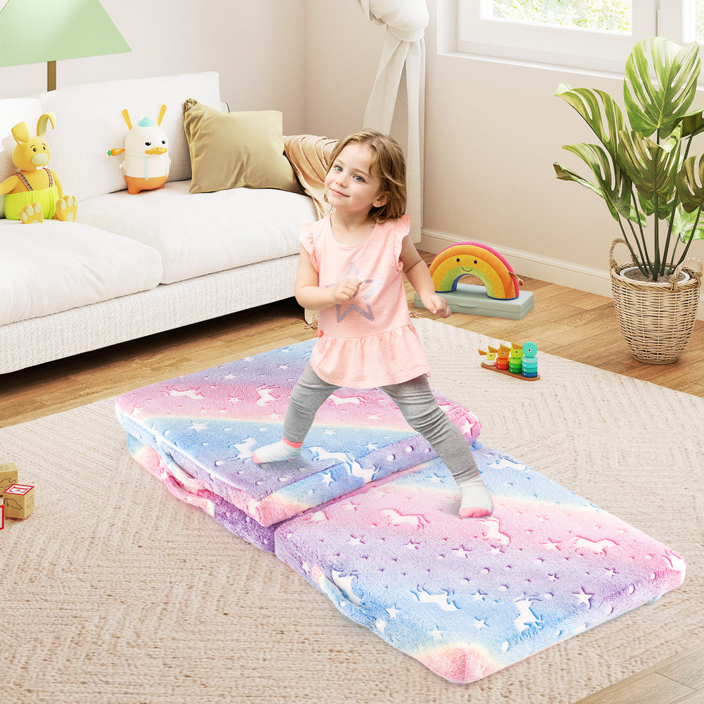 Foldable Floor Mattress for Kids with Washable Flannel Cover-Multicolor - Gallery View 1 of 9
