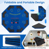 Blue 8-player foldable poker table top with cup holders and carrying bag, perfect for game rooms and outdoor events.