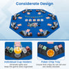 8-player foldable poker table top in blue with cup holders and chip trays, ideal for game rooms and parties.