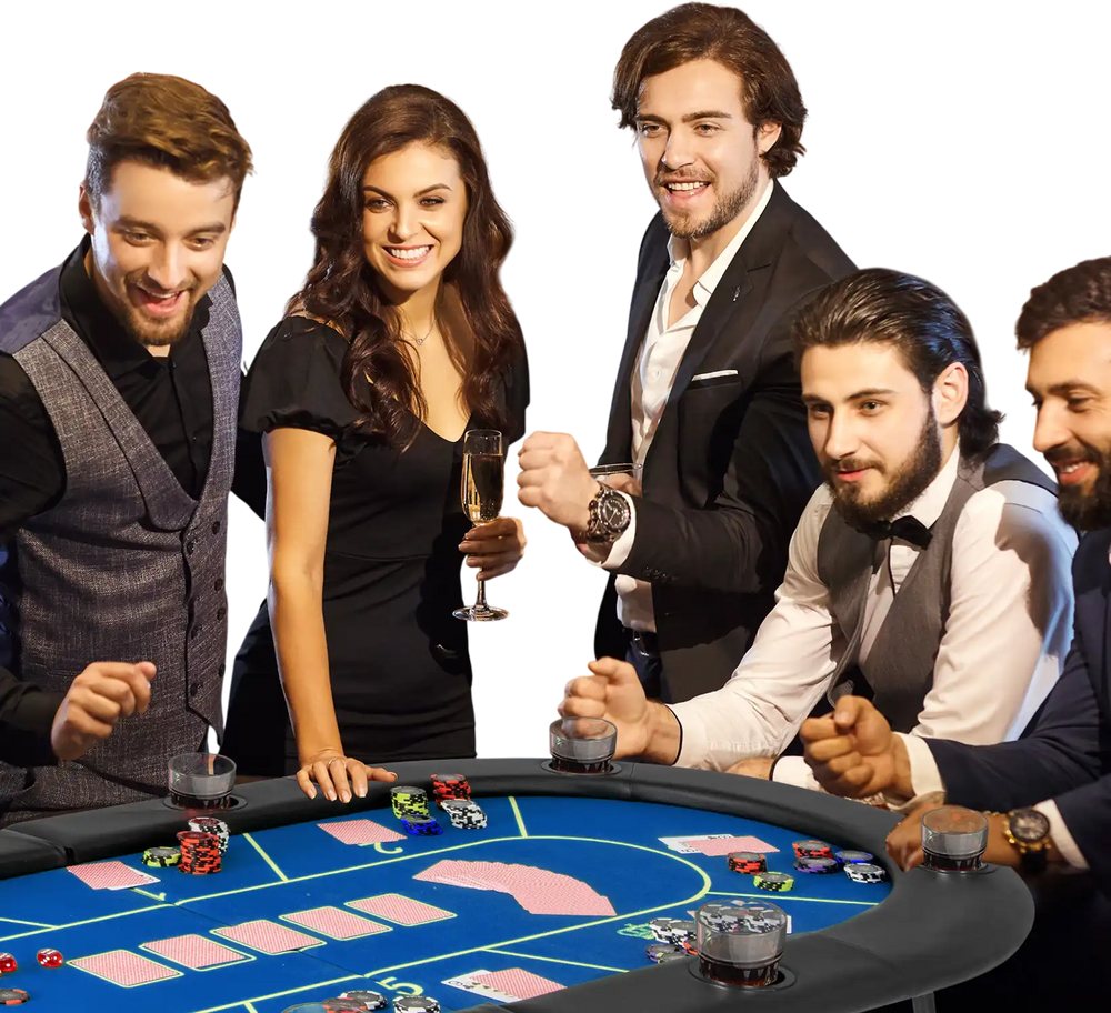 Foldable poker table with blue felt, 8 cup holders, and padded armrests, perfect for casino-style gameplay.