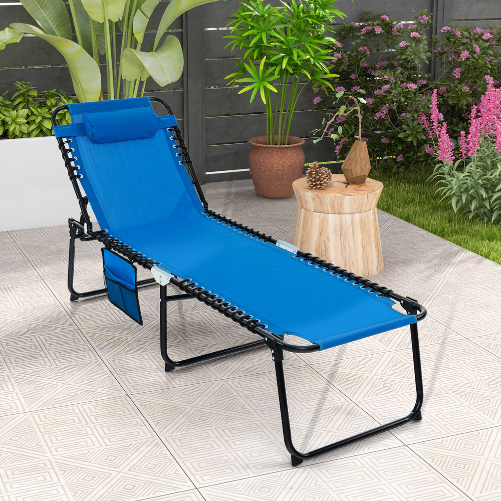 Foldable Recline Lounge Chair with Adjustable Backrest and Footrest-Blue - Gallery View 1 of 10
