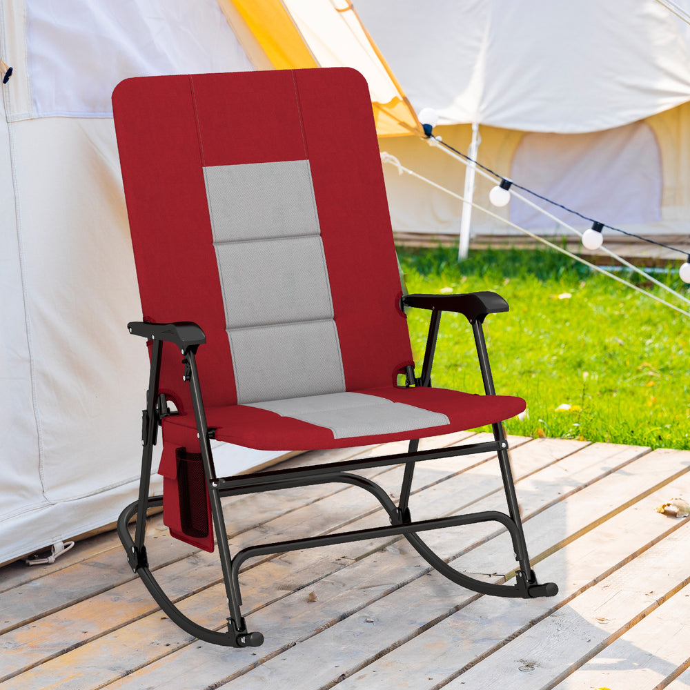 Foldable Rocking Padded Portable Camping Chair with Backrest and Armrest -Red - Gallery View 1 of 12