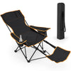 Folding camping chair with adjustable backrest, detachable footrest, and carrying bag, ideal for outdoor activities.