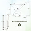 Folding clothes drying rack with adjustable wings, aluminum material, 50 lbs capacity, ideal for indoor and outdoor use.