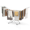 Folding clothes drying rack with adjustable wings, sturdy aluminum, ideal for indoor and outdoor use, holds various.