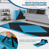 Foldable 4-panel gym mat in black and turquoise with carrying handles, ideal for exercise and easy storage.