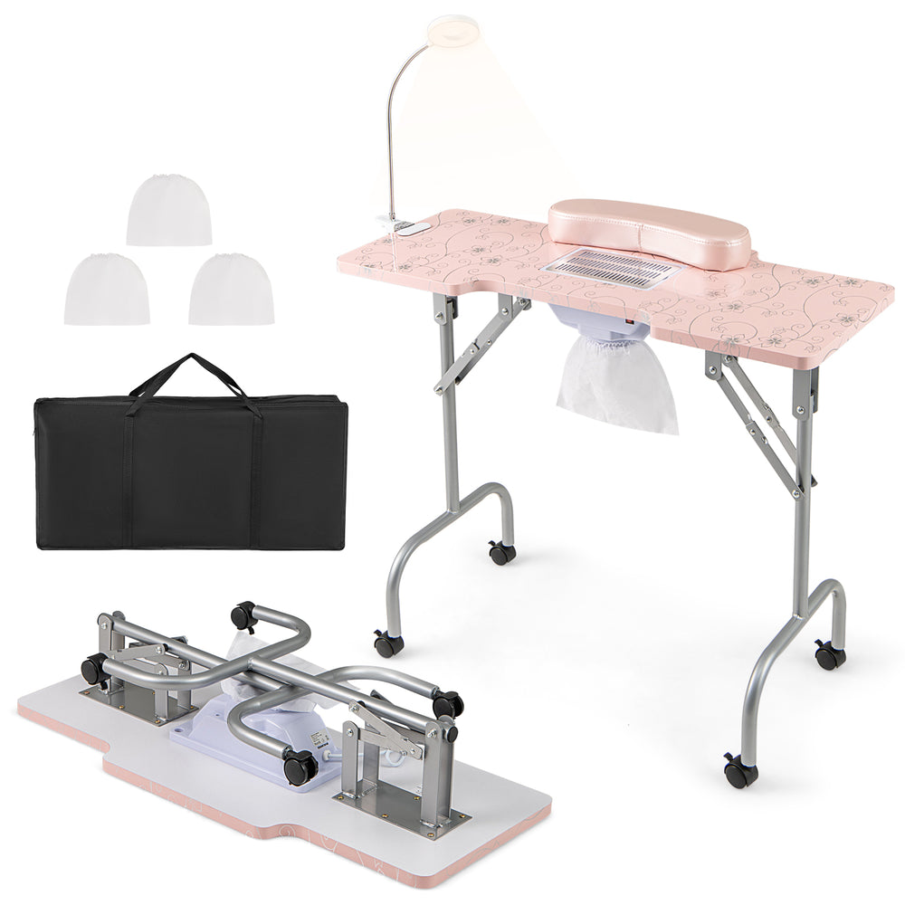 Folding Manicure Nail Table with Electric Dust Collector-Pink - Gallery View 1 of 1