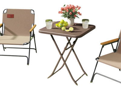 Costway Folding Picnic Dining Table Rattan Grain HDPE Metal Frame Coffee 816359427 New