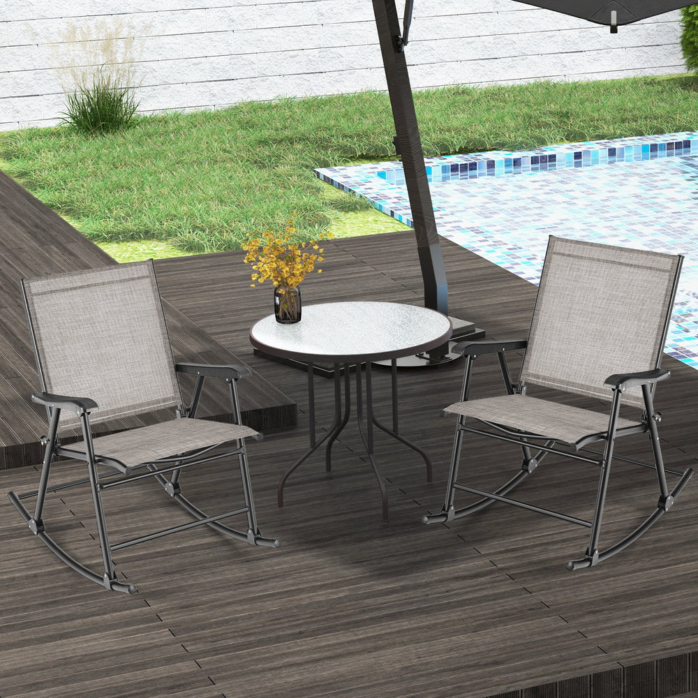 Folding Rocking Chair with Breathable Seat Fabric Set of 2-Brown - Gallery View 1 of 8