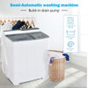 Twin tub portable washing machine in gray with built-in drain pump, ideal for apartments and efficient laundry needs.