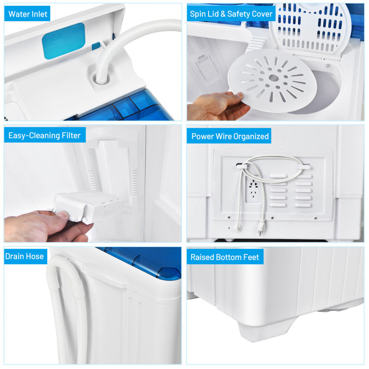 Costway Semi-Automatic Washer Dryer Machine Portable with Built-in Drain Pump New