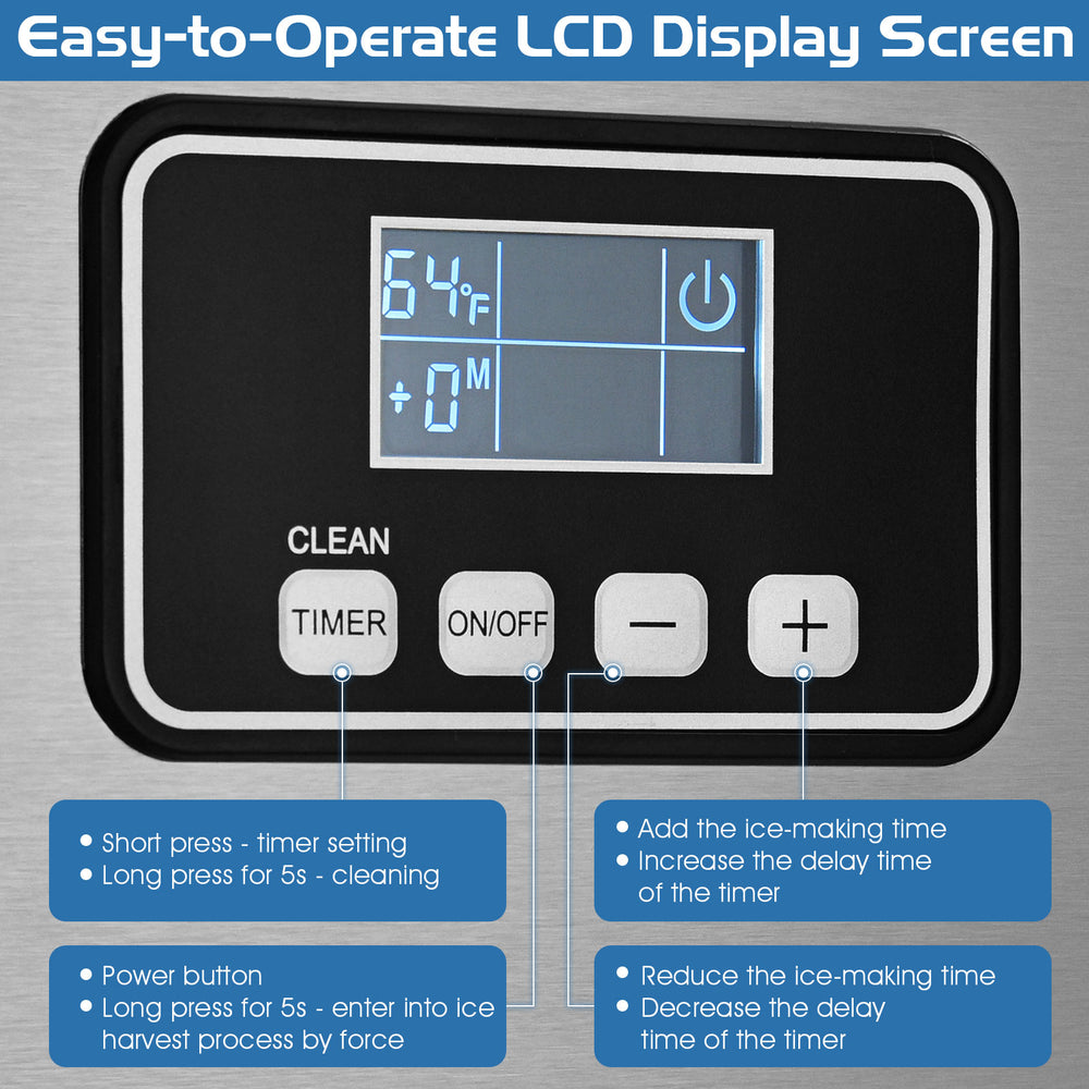 Multi-functional smart LCD control panel of the 353LBS/24H Split Commercial Ice Maker for easy operation and.