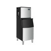 Split commercial ice maker producing 353 lbs of ice daily with 198 lbs storage bin, featuring a smart LCD control panel.