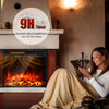 Freestanding 18 Inch electric fireplace with remote control, 1500W heat setting, and 9-hour timer for cozy warmth.