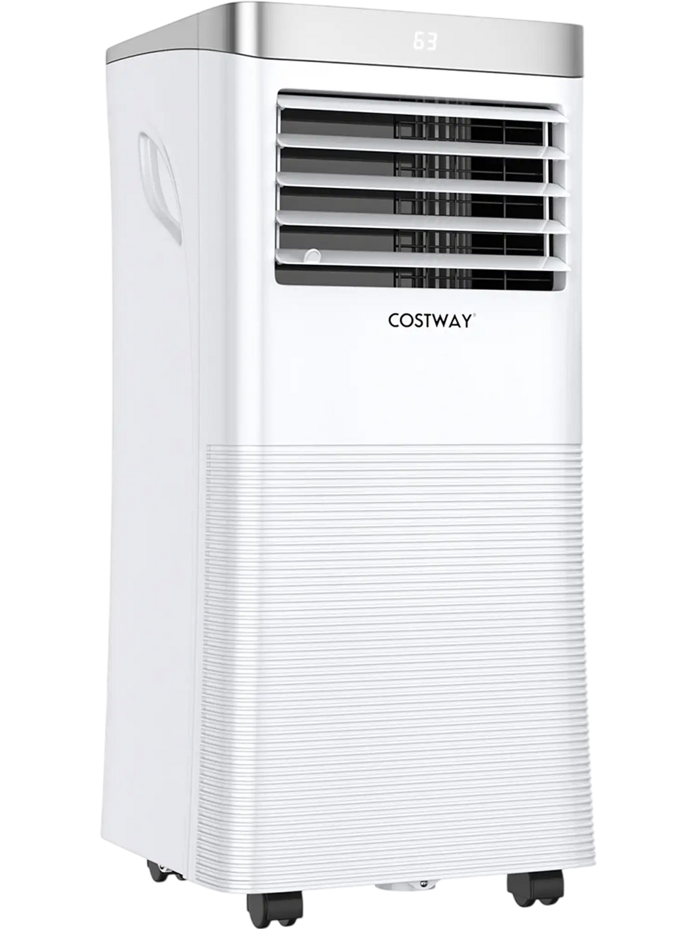 Portable 10000 BTU air conditioner in white with remote control, ideal for cooling bedrooms and small apartments.