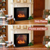 18-inch electric fireplace insert with adjustable LED flame effects, showcasing both flame-only and heat settings.