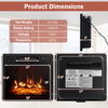 Product dimensions of the 18 Inch Electric Fireplace Insert, featuring adjustable LED flame effects and touch controls.