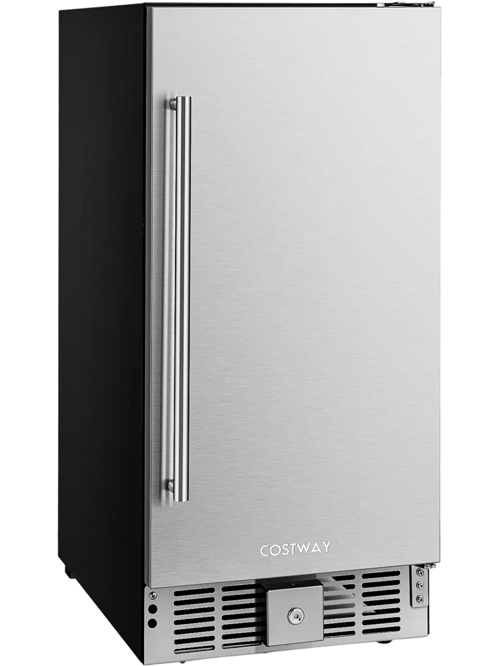 Compact refrigerator with stainless steel door, adjustable thermostat, and 2.9 Cu.Ft. capacity for versatile food.