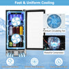 Compact refrigerator with stainless steel door, adjustable thermostat, and LED display for efficient cooling and.