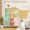 Free standing pantry cabinet with 5 shelves and double door, ideal for books and potted plants in modern home decor.