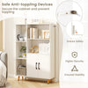 Free standing pantry cabinet with 2 doors and 5 shelves, featuring sturdy metal legs and anti-toppling devices for.
