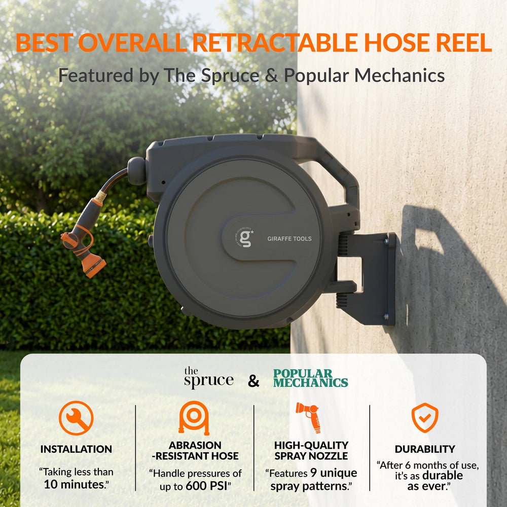 Giraffe Tools AW40 Retractable Garden Hose Reel Bundle 130ft + 130ft New