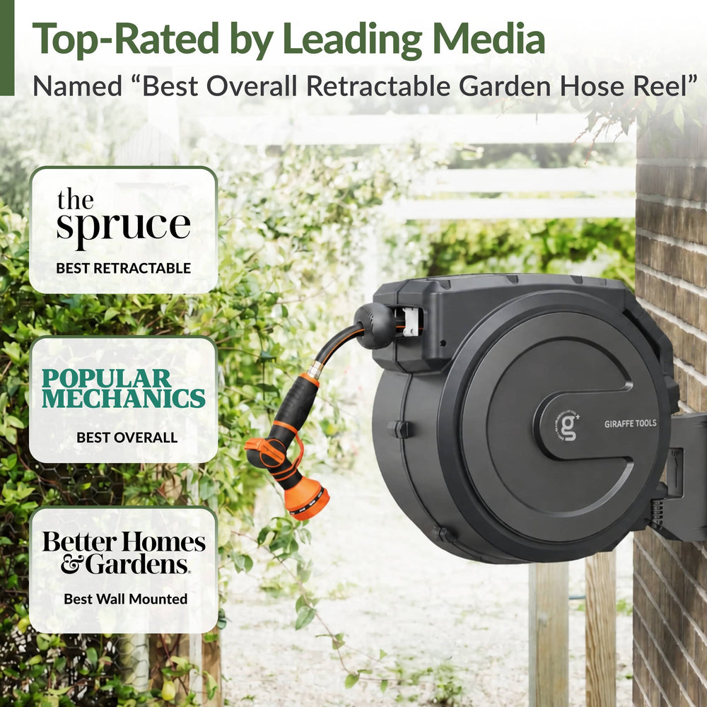Giraffe Tools Retractable Garden Hose Reel 1/2in-130ft New