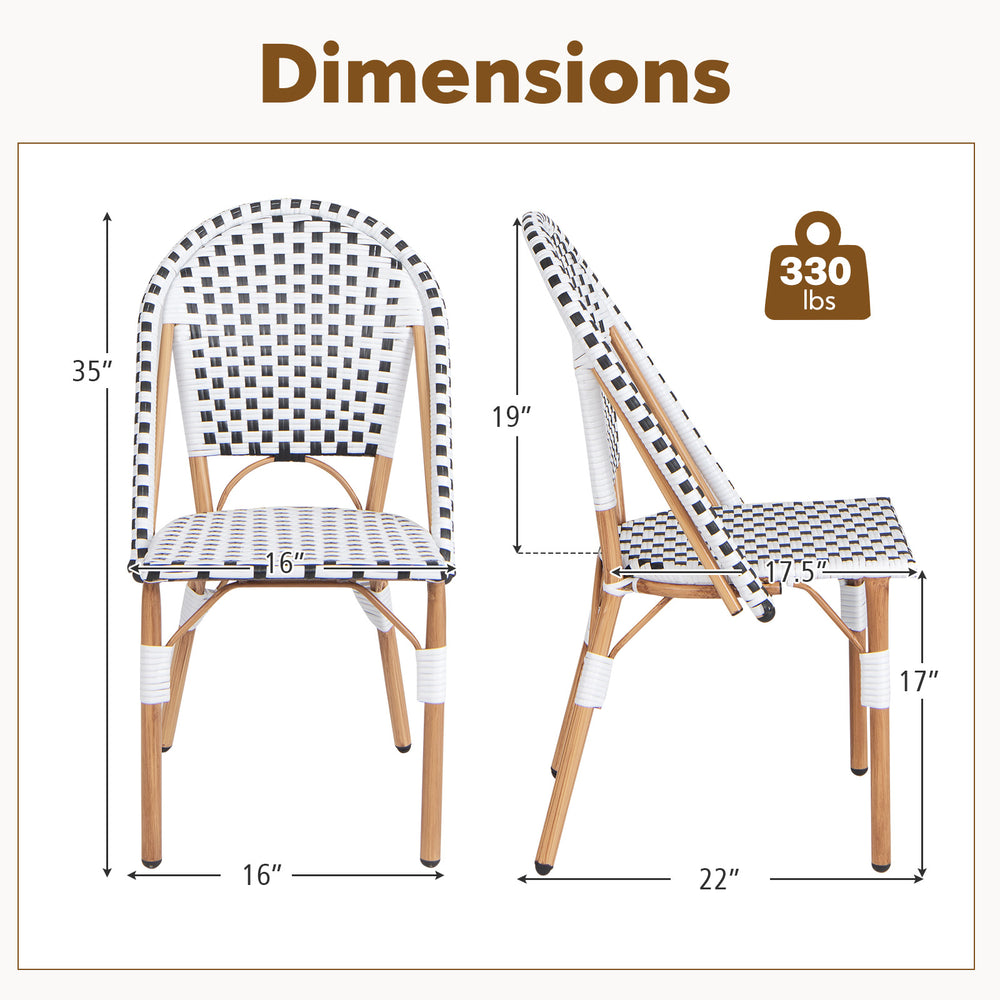 French Bistro chair dimensions with a galvanized metal frame, showcasing ergonomic design and 330 lbs capacity for.