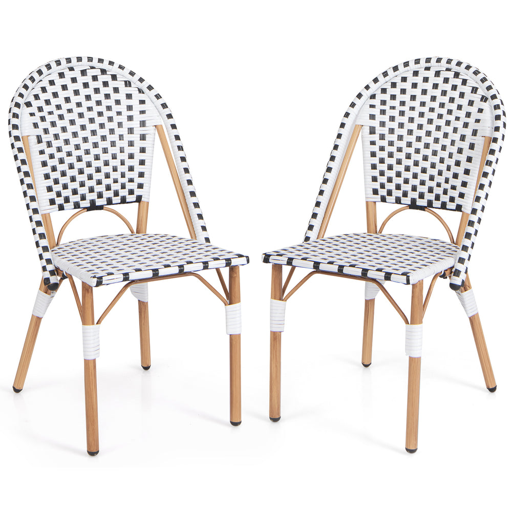Single French bistro chair showcasing hand-woven PE rattan seat and ergonomic backrest, perfect for outdoor relaxation.