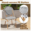 Hand-woven PE rattan French bistro chair with a galvanized metal frame, perfect for patio and garden use.