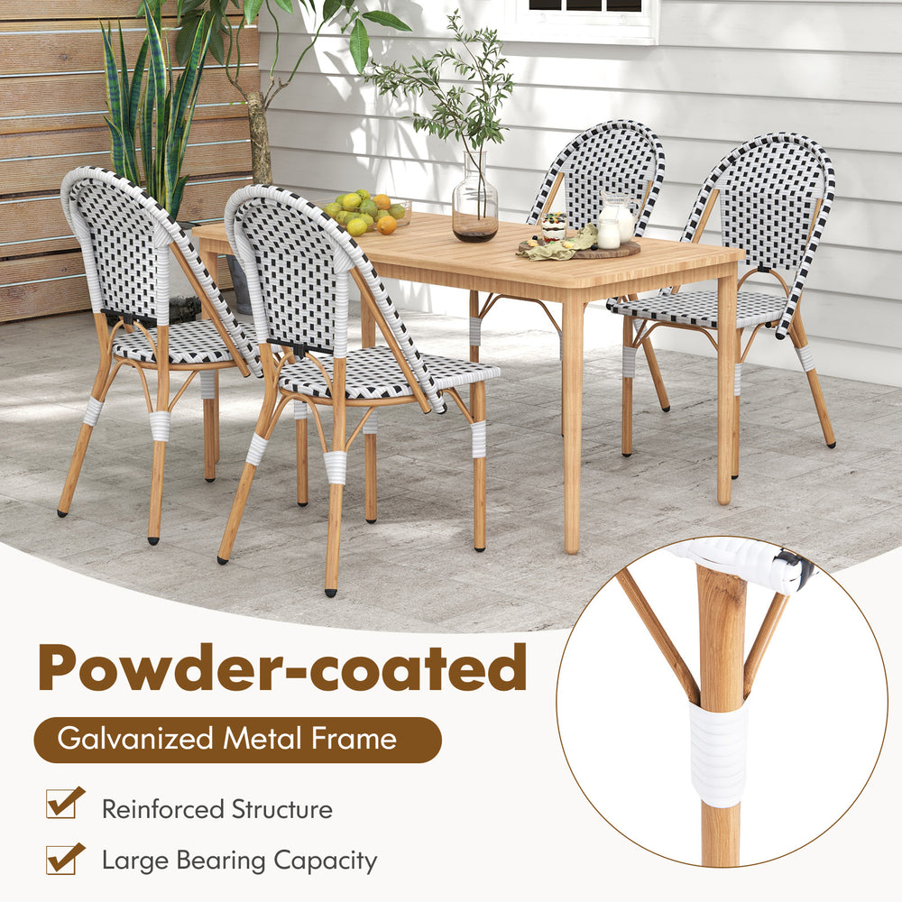 French bistro chair set featuring a galvanized metal frame and breathable PE rattan, ideal for patio and garden use.