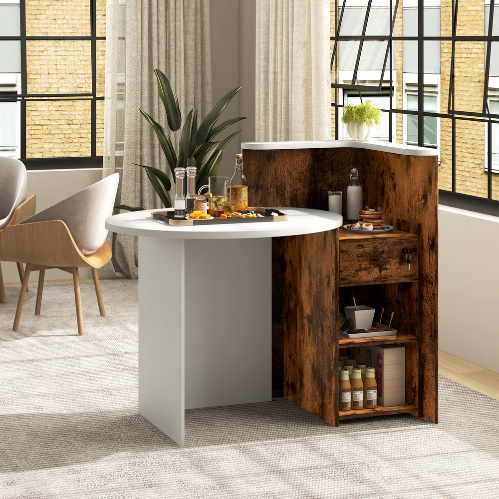 Front Reception Office Desk with Open Shelf and Drawer-Brown & White - Gallery View 1 of 10