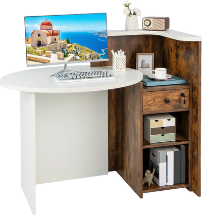 Costway Front Reception Office Desk Open Shelf Drawer 175394628 New