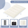 Beige full-size futon mattress floor sleeping pad with washable cover, ideal for camping, yoga, or kids' play.