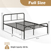 Full size black bed frame with headboard and footboard, featuring 12-inch under-bed space and sturdy metal slats.
