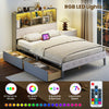 Costway Full Size Bed Frame with Bookcase Headboard and LED Lights New