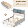 Costway Full Size Bed Frame with Bookcase Headboard and LED Lights New